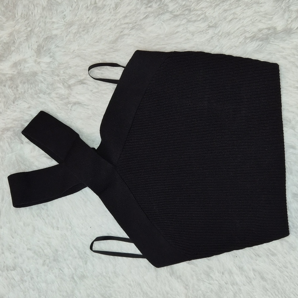 Babaton Black Cross-Strap Ribbed Tank Top